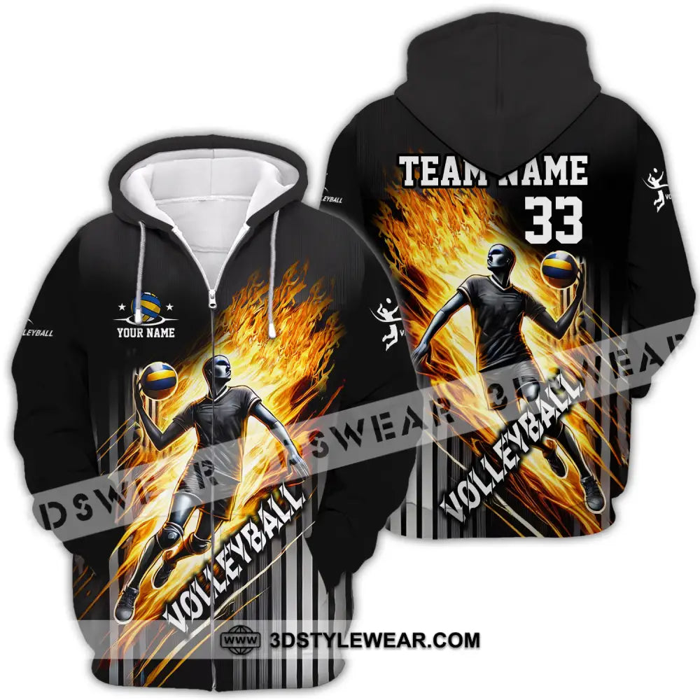 Unisex Shirt - Custom Name Team And Number Volleyball Lover Zipper Hoodie / S T-Shirt