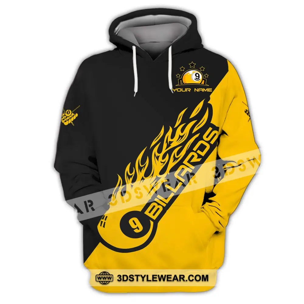 Unisex Shirt - Custom Name Team Billiard Yellow Fire Hoodie / S T-Shirt