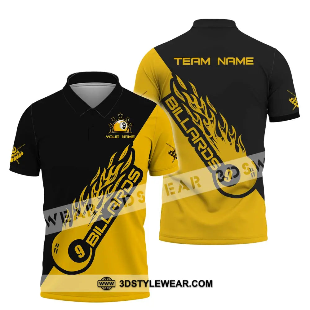 Unisex Shirt - Custom Name Team Billiard Yellow Fire Polo / S T-Shirt