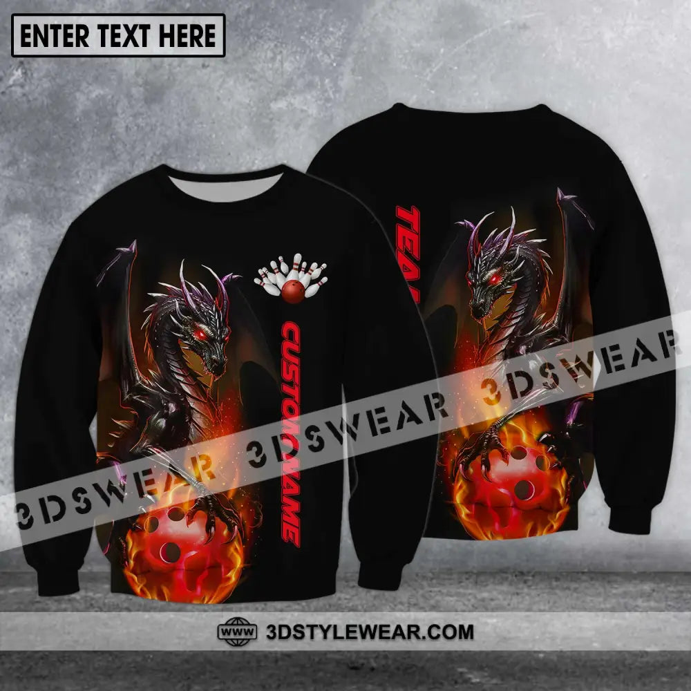 Unisex Shirt - Custom Name Team Bowling Dragon Fire Ball Long Sleeve / S T-Shirt