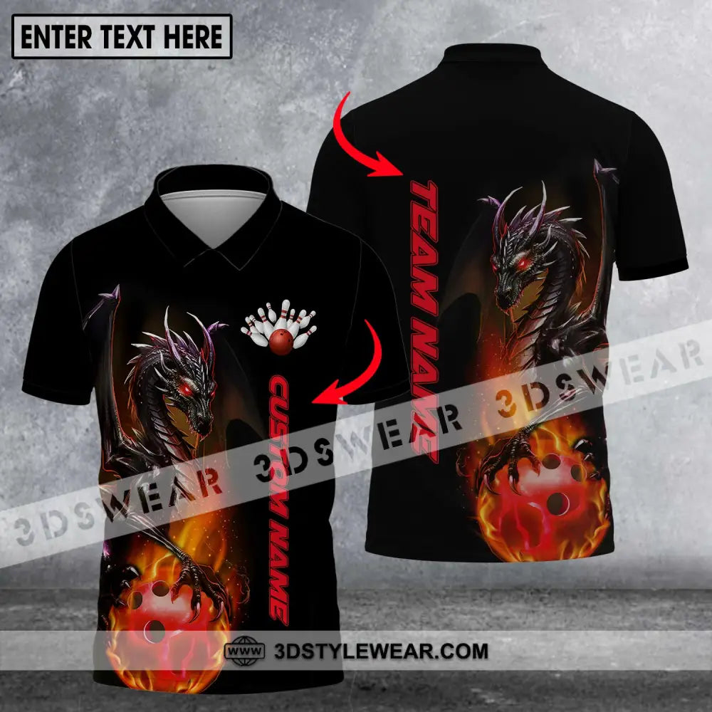 Unisex Shirt - Custom Name Team Bowling Dragon Fire Ball Polo / S T-Shirt