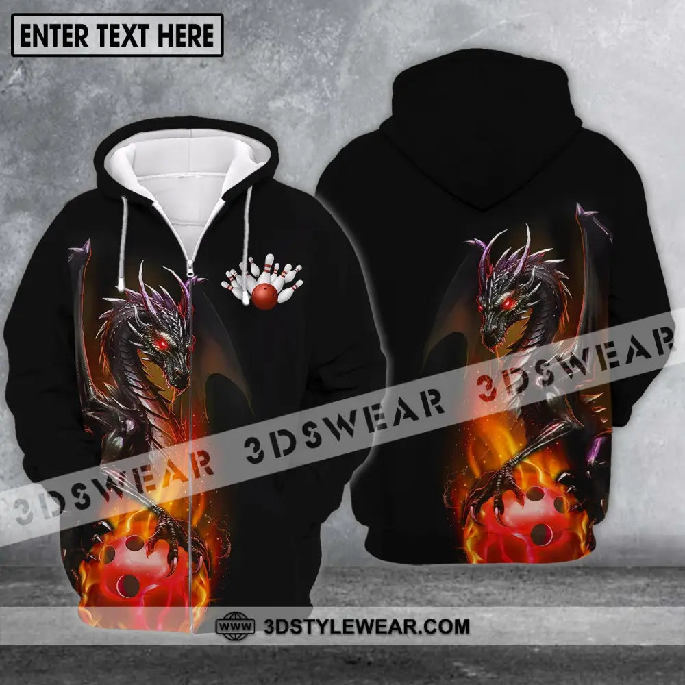 Unisex Shirt - Custom Name Team Bowling Dragon Fire Ball Zipper Hoodie / S T-Shirt