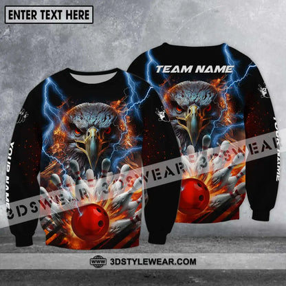 Unisex Shirt - Custom Name Team Bowling Eagle Fire Ball Long Sleeve / S T-Shirt