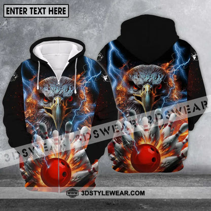 Unisex Shirt - Custom Name Team Bowling Eagle Fire Ball Zipper Hoodie / S T-Shirt