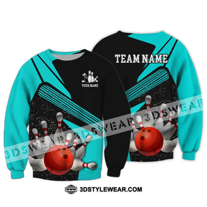 Unisex Shirt - Custom Name Team Cyan Bowling Long Sleeve / S T-Shirt