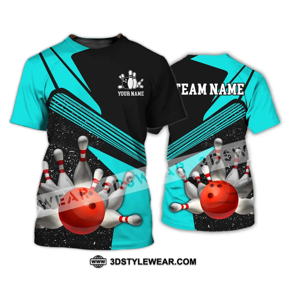 Unisex Shirt - Custom Name Team Cyan Bowling T-Shirt / S T-Shirt