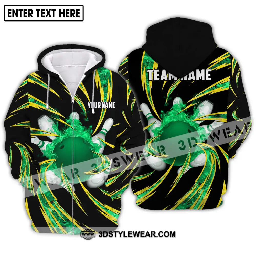 Unisex Shirt - Custom Name Team Emerald Bowling Zipper Hoodie / S T-Shirt