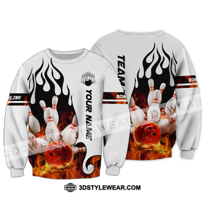 Unisex Shirt - Custom Name Team Fire Bowling Ball Long Sleeve / S T-Shirt