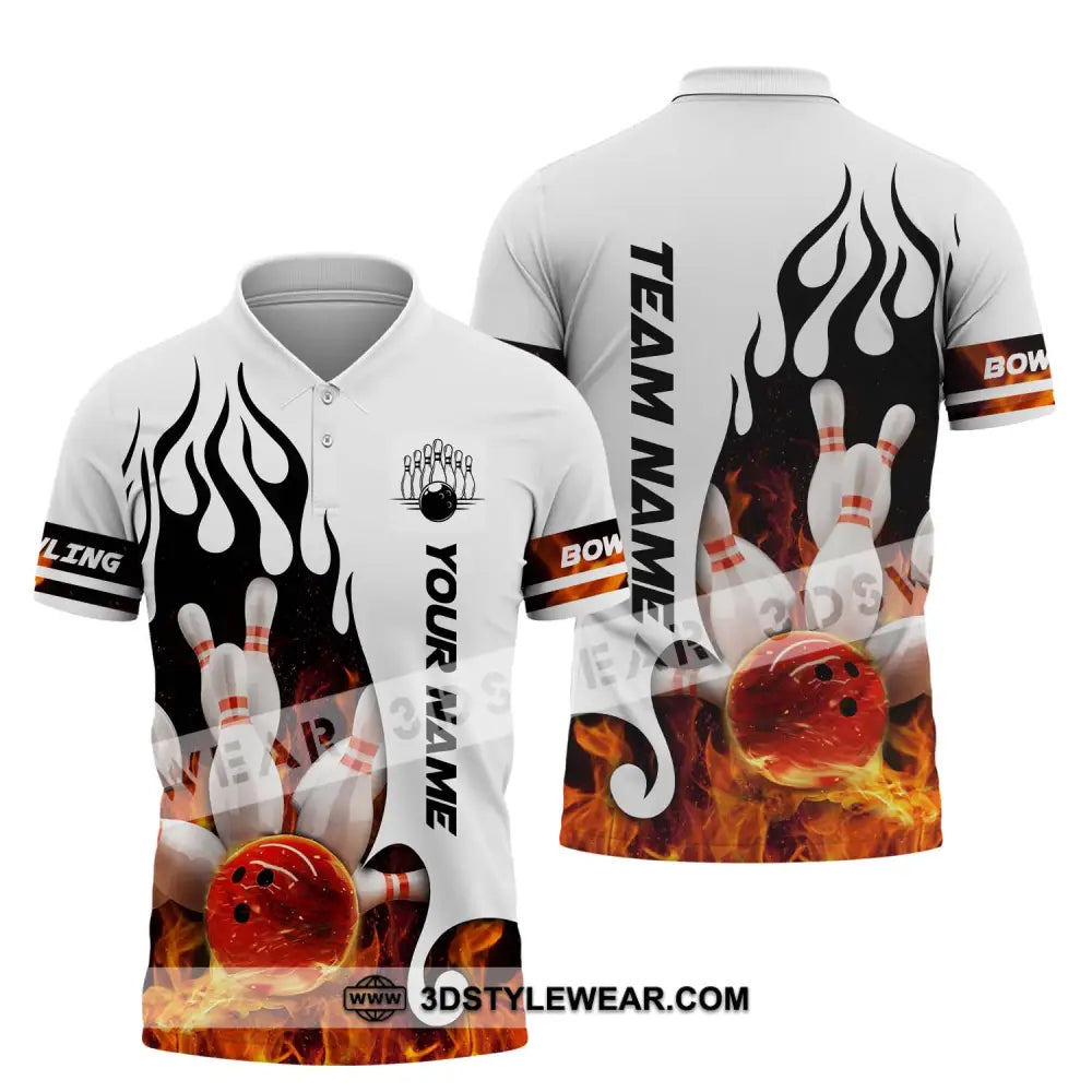 Unisex Shirt - Custom Name Team Fire Bowling Ball Polo / S T-Shirt