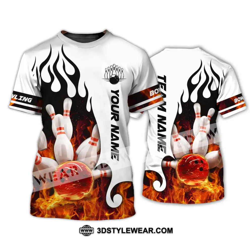 Unisex Shirt - Custom Name Team Fire Bowling Ball T-Shirt / S T-Shirt