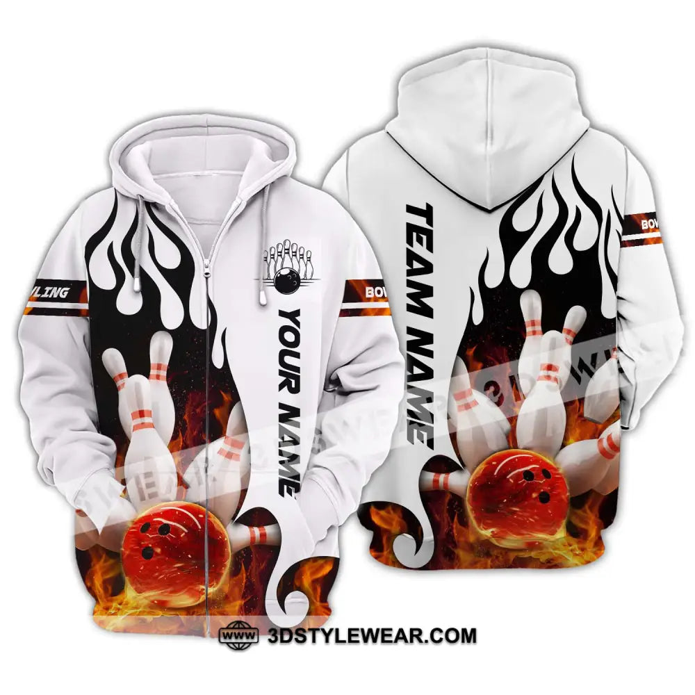 Unisex Shirt - Custom Name Team Fire Bowling Ball Zipper Hoodie / S T-Shirt