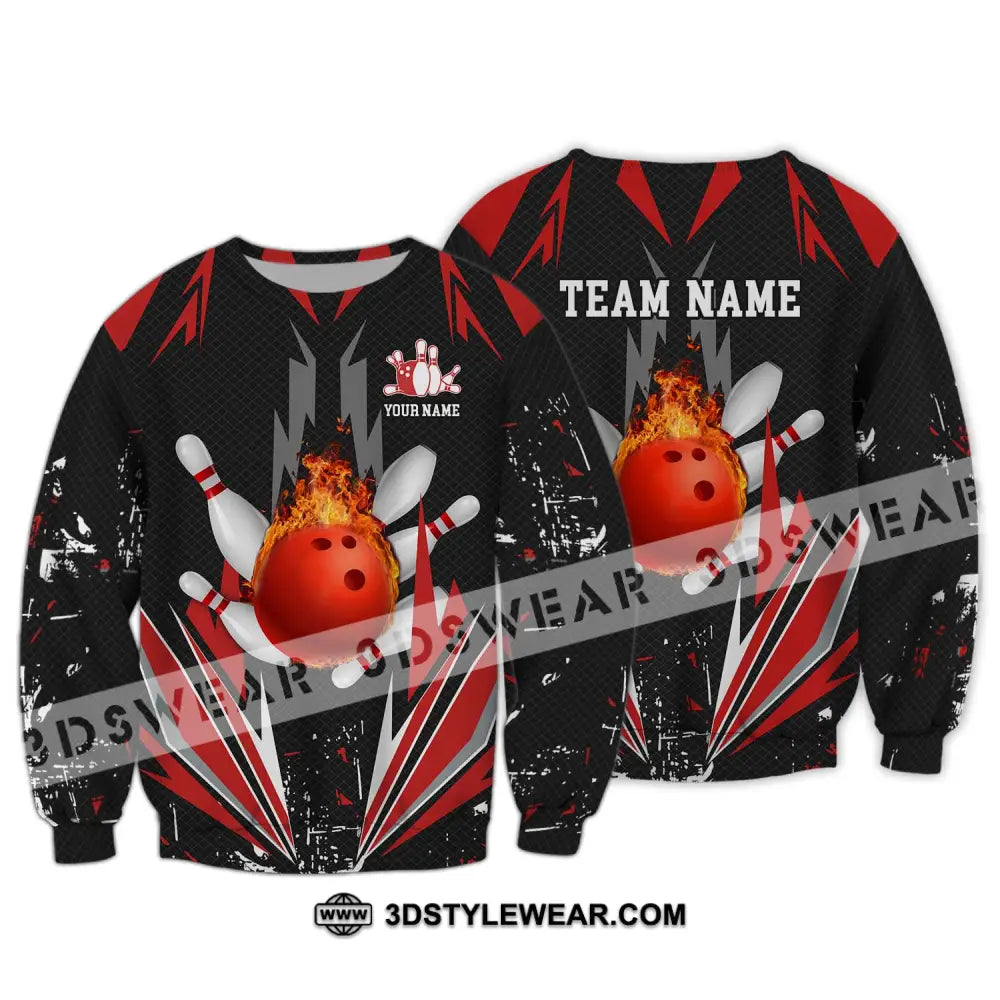 Unisex Shirt - Custom Name Team Fire Bowling Long Sleeve / S T-Shirt