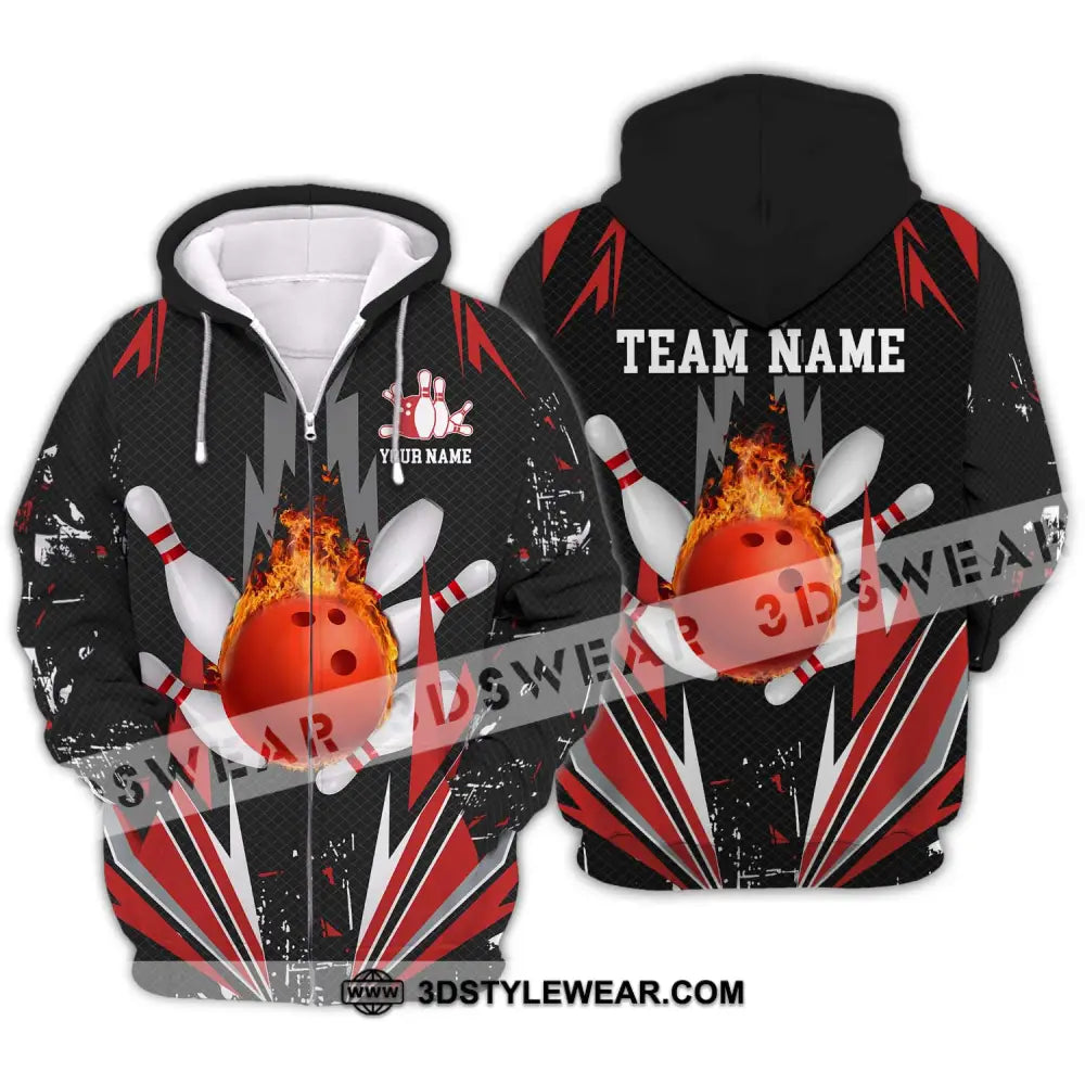 Unisex Shirt - Custom Name Team Fire Bowling Zipper Hoodie / S T-Shirt