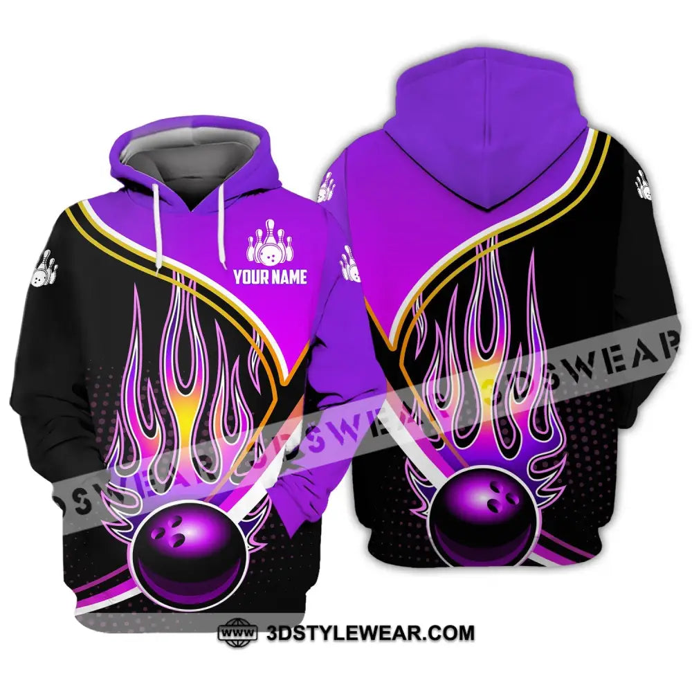 Unisex Shirt - Custom Name Team Purple Bowling Ball Fire Hoodie / S T-Shirt