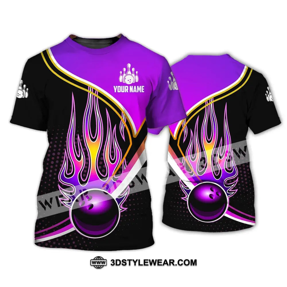 Unisex Shirt - Custom Name Team Purple Bowling Ball Fire T-Shirt / S T-Shirt