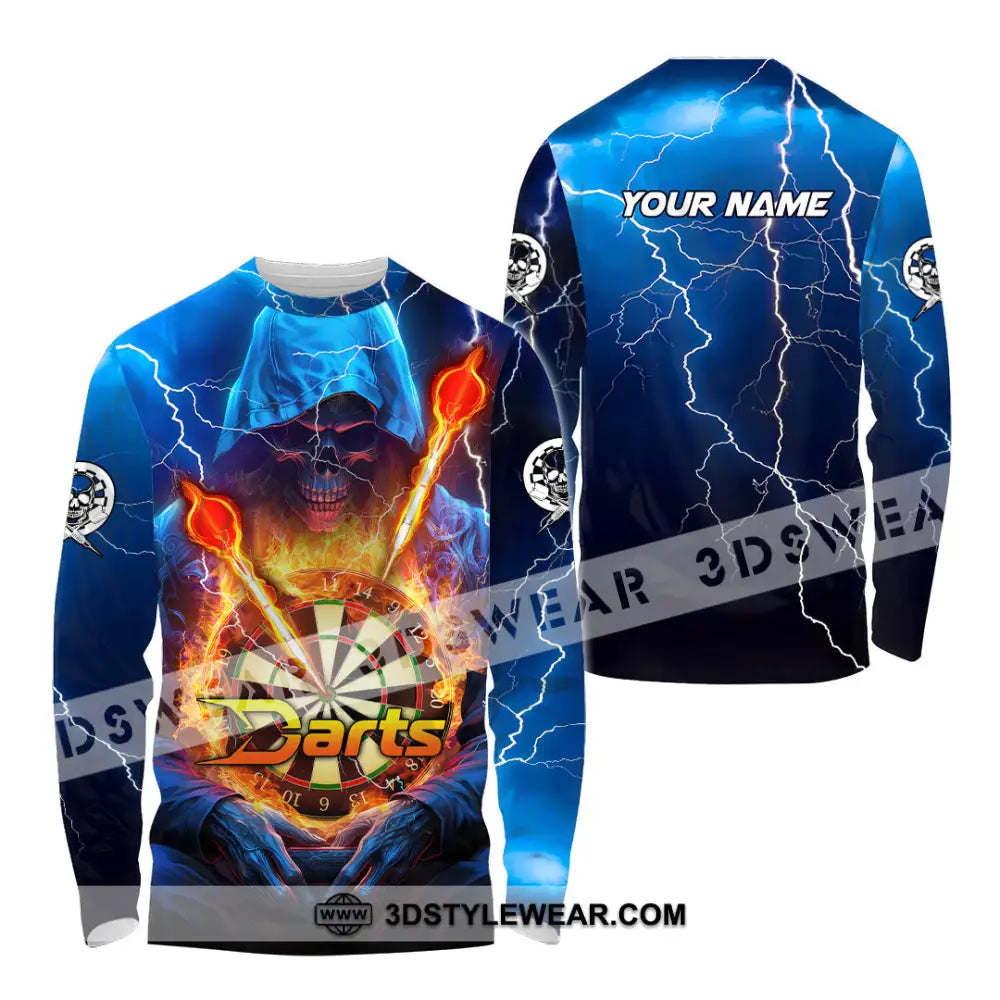 Unisex Shirt - Custom Name The Skull Darts Sport Fire And Ice Long Sleeve / S T-Shirt