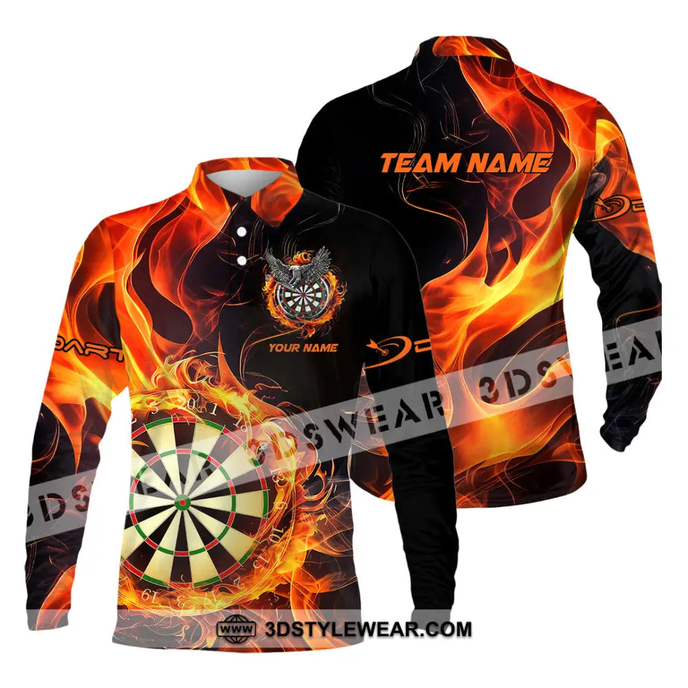 Unisex Shirt - Custom Name The Skull Darts Sport Fire Long Sleeve Polo / S T-Shirt