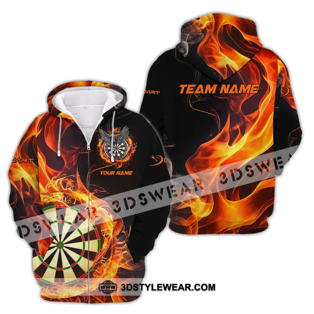 Unisex Shirt - Custom Name The Skull Darts Sport Fire Zipper Hoodie / S T-Shirt