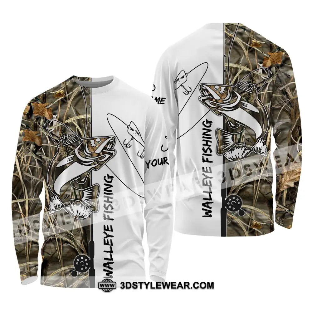 Unisex Shirt - Custom Name Walleye Fishing Long Sleeve / S T-Shirt