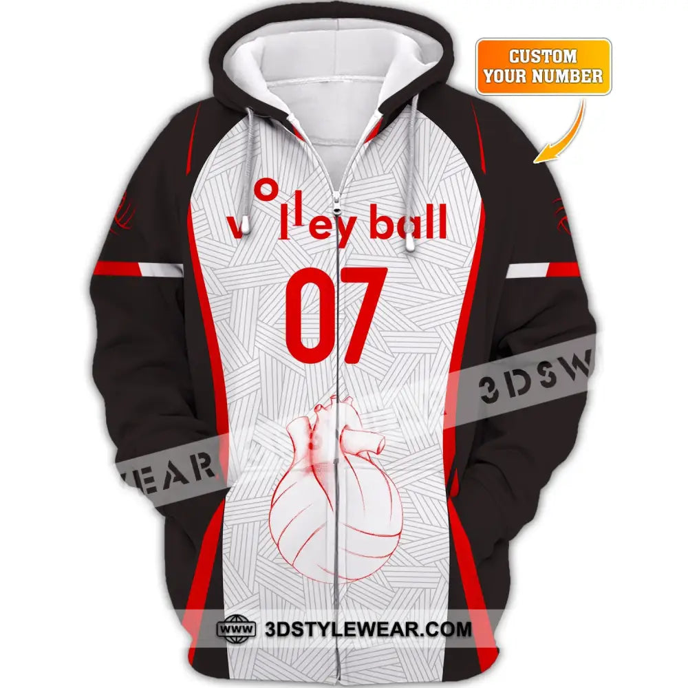 Unisex Shirt Custom Number Volleyball Hoodie Team T-Shirt Gift For Players Zipper / S