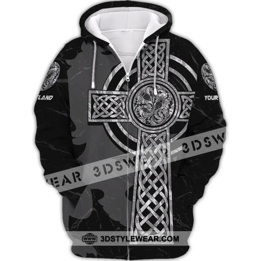 Unisex Shirt Custom Scotland Cross T-Shirt Clothing Zipper Hoodie / S