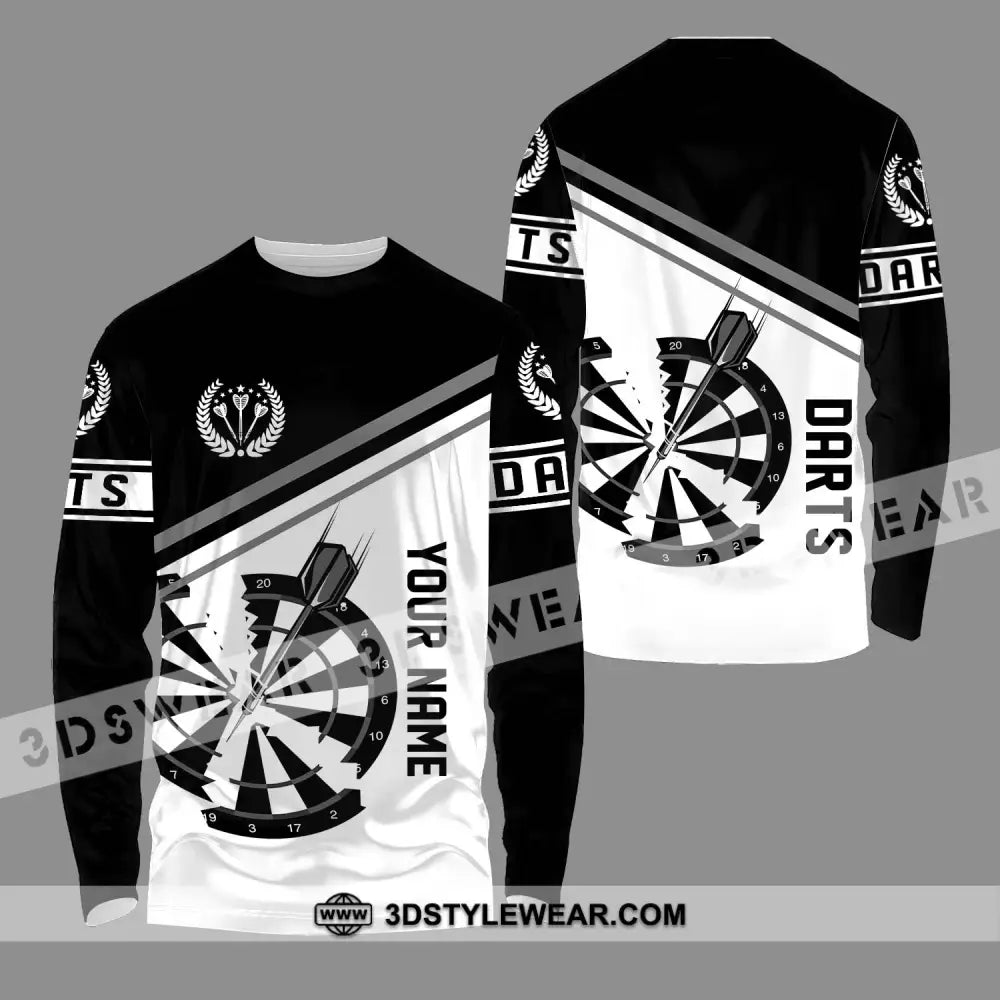 Unisex Shirt - Custom Text Black And White Darts Sport Long Sleeve / S T-Shirt