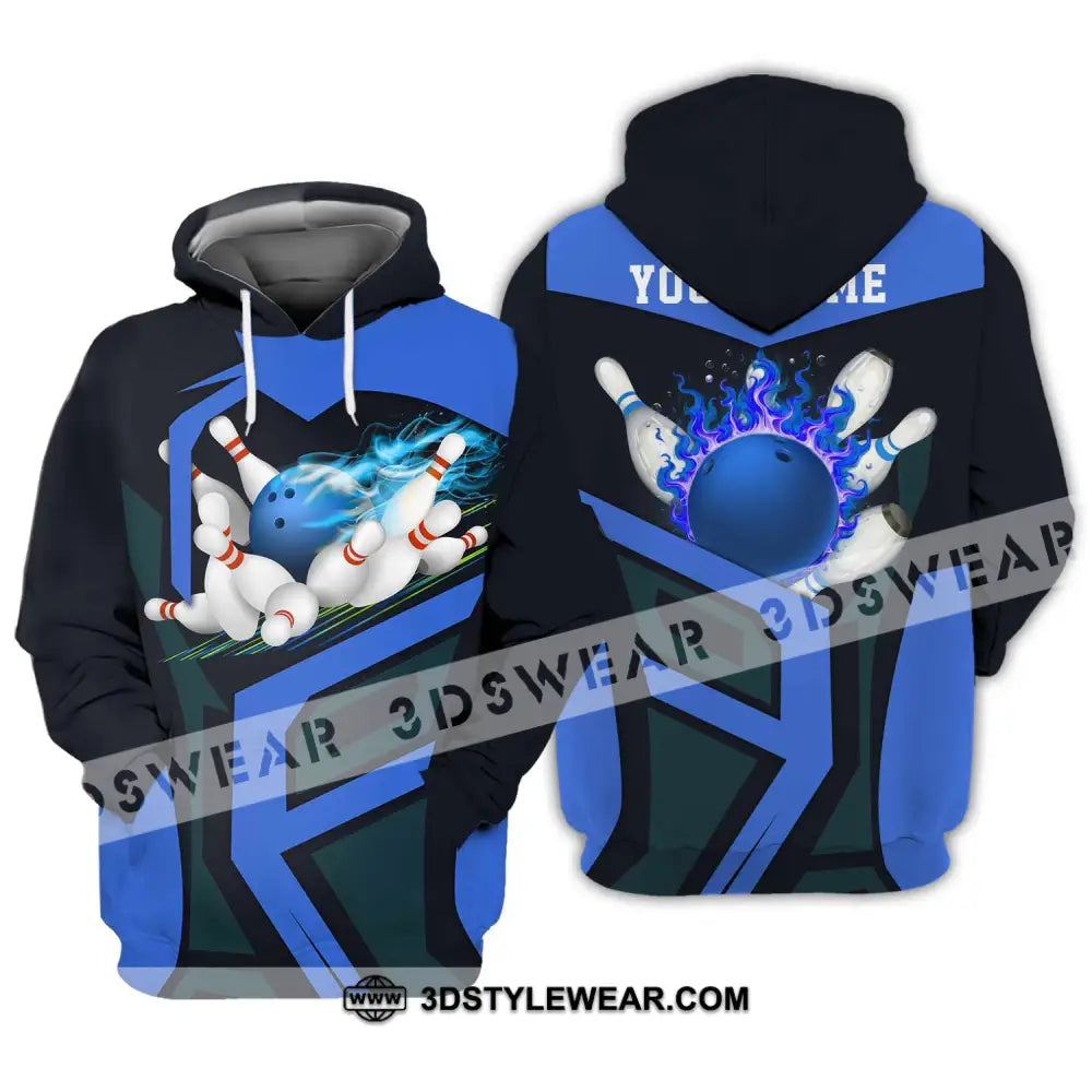 Unisex Shirt - Custom Text Blue Bowling Player Sport Hoodie / S T-Shirt