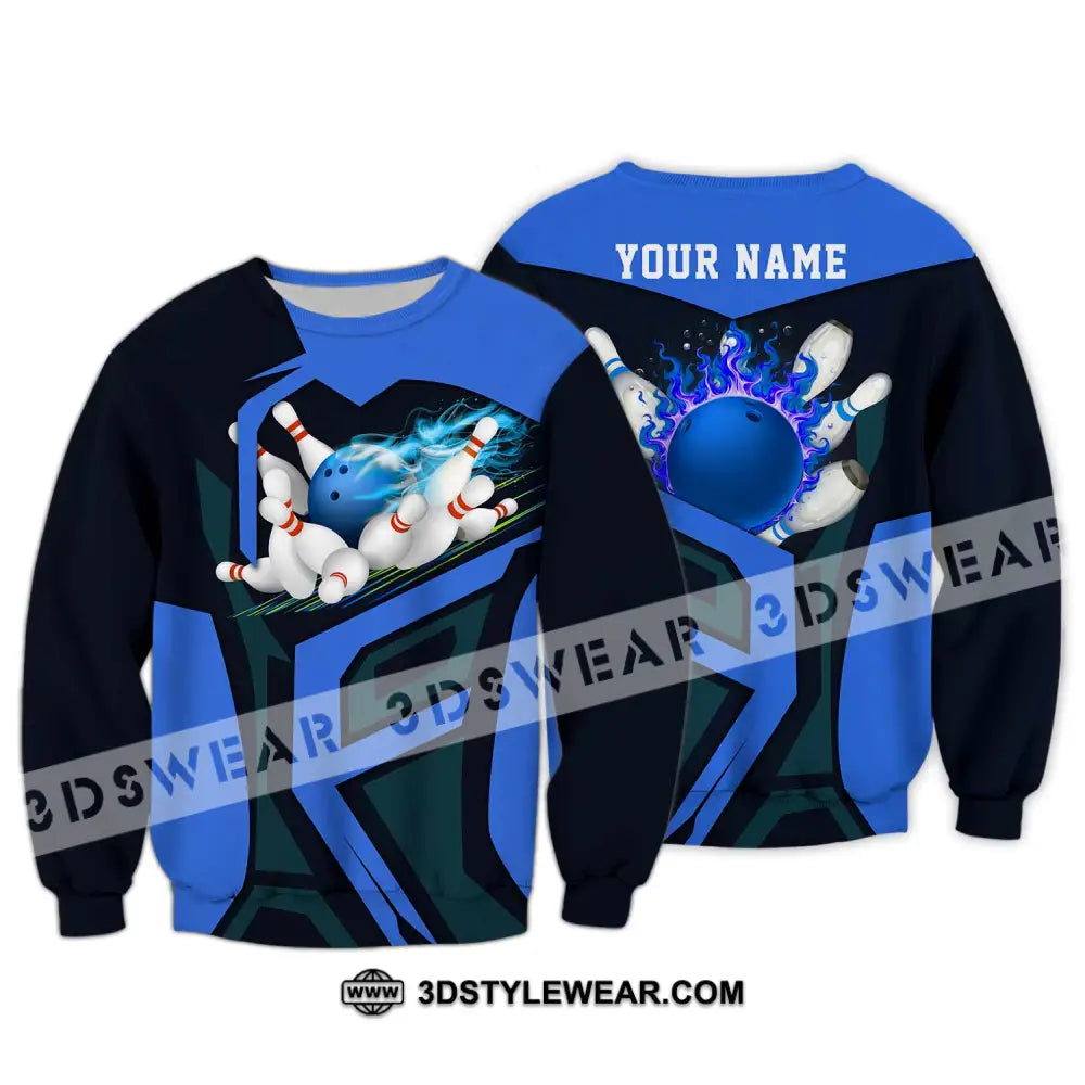 Unisex Shirt - Custom Text Blue Bowling Player Sport Long Sleeve / S T-Shirt