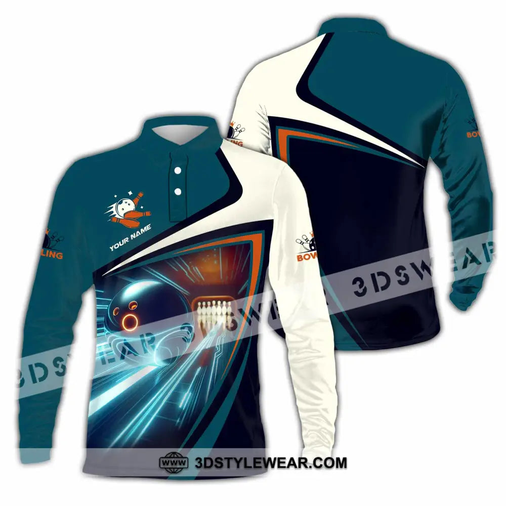 Unisex Shirt - Custom Text Bowling Player Shirt Long Sleeve Polo / S T-shirt