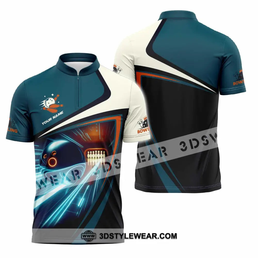 Unisex Shirt - Custom Text Bowling Player Shirt Zipper Polo Shirt / S T-shirt