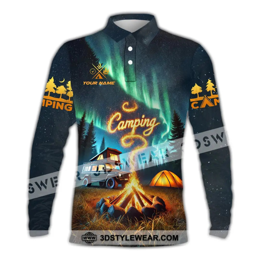 Unisex Shirt - Custom Text Camping Long Sleeve Polo / S T-Shirt