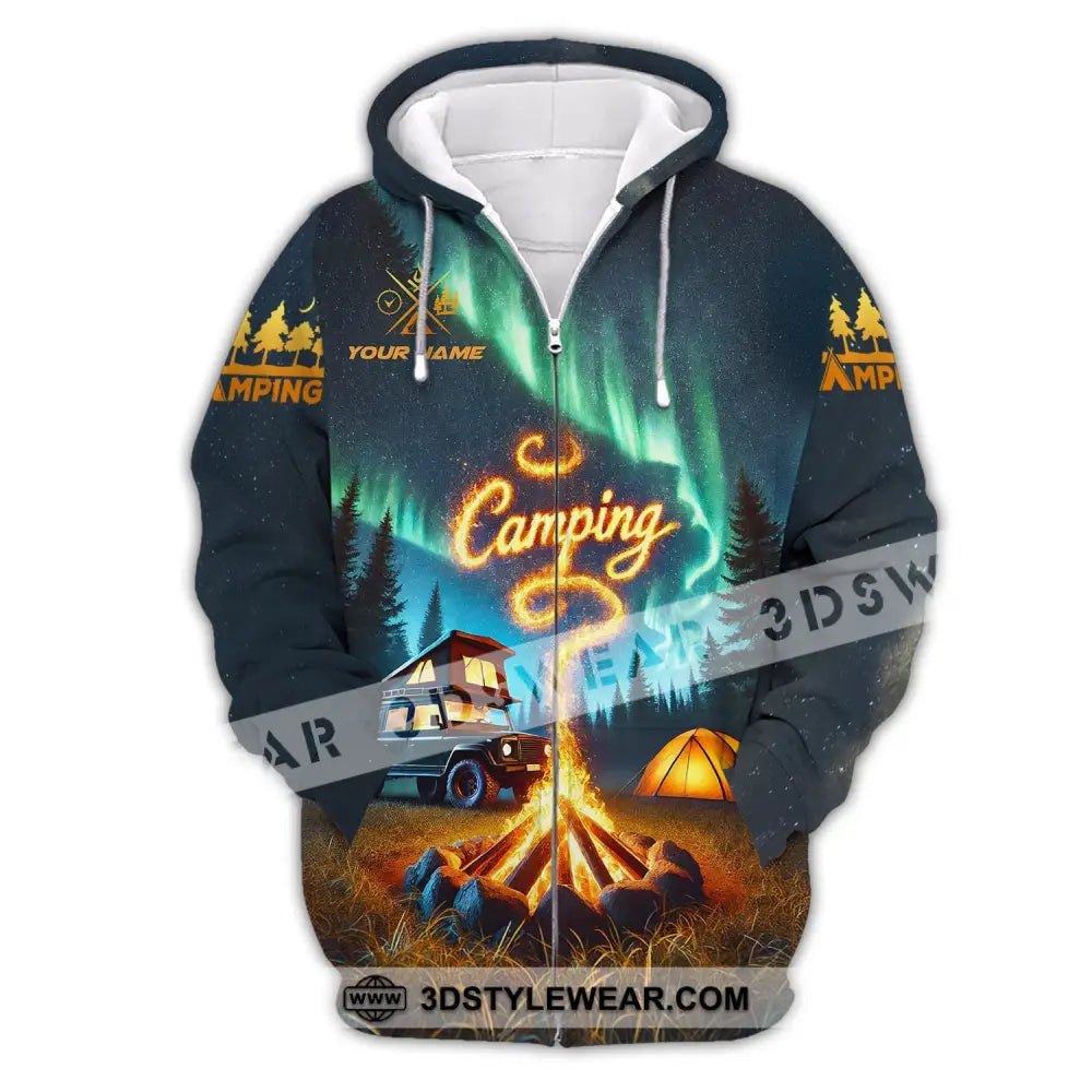 Unisex Shirt - Custom Text Camping Zipper Hoodie / S T-Shirt