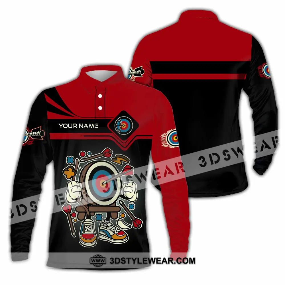 Unisex Shirt - Custom Text Shirt Cartoon Archery Long Sleeve Polo / S T-shirt