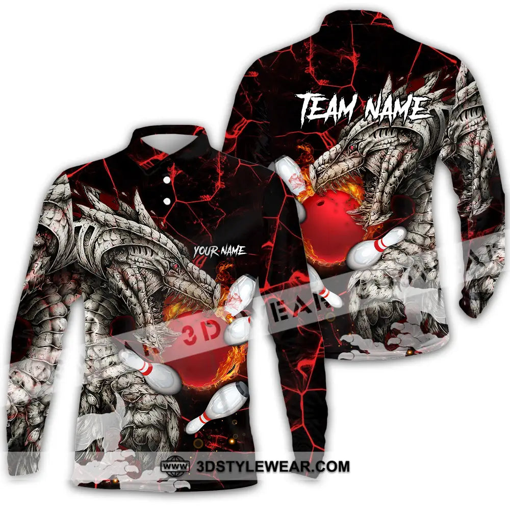 Unisex Shirt - Custom Text Shirt Dragon Bowling Shirt Long Sleeve Polo / S T-shirt