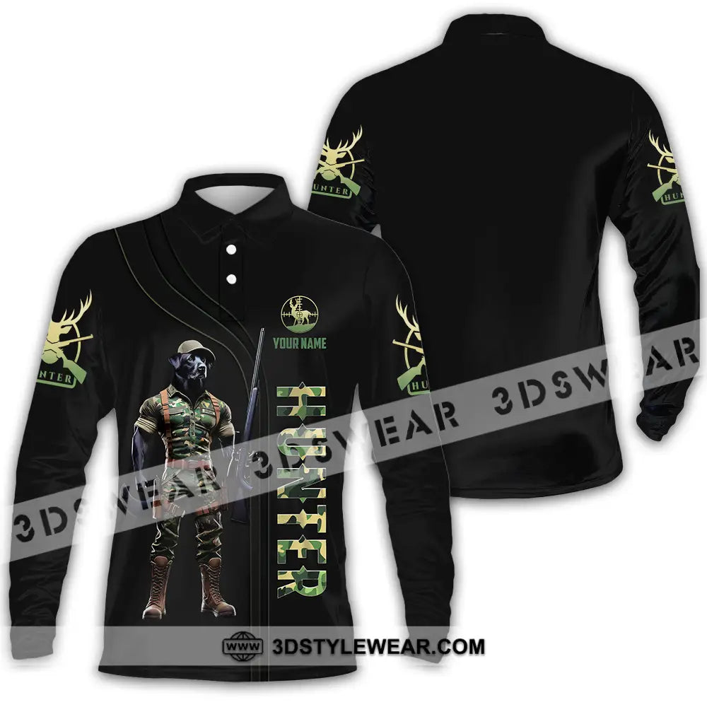 Unisex Shirt - Custom Text Shirt Hunter Long Sleeve Polo / S T-shirt
