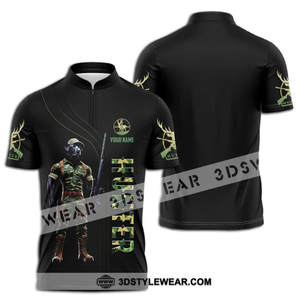 Unisex Shirt - Custom Text Shirt Hunter Zipper Polo Shirt / S T-shirt