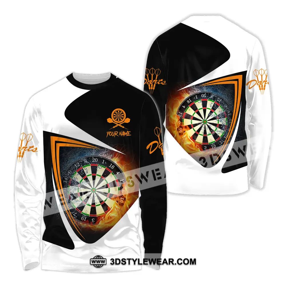 Unisex Shirt - Custom Text Orange Black And White Darts Sport Long Sleeve / S T-Shirt