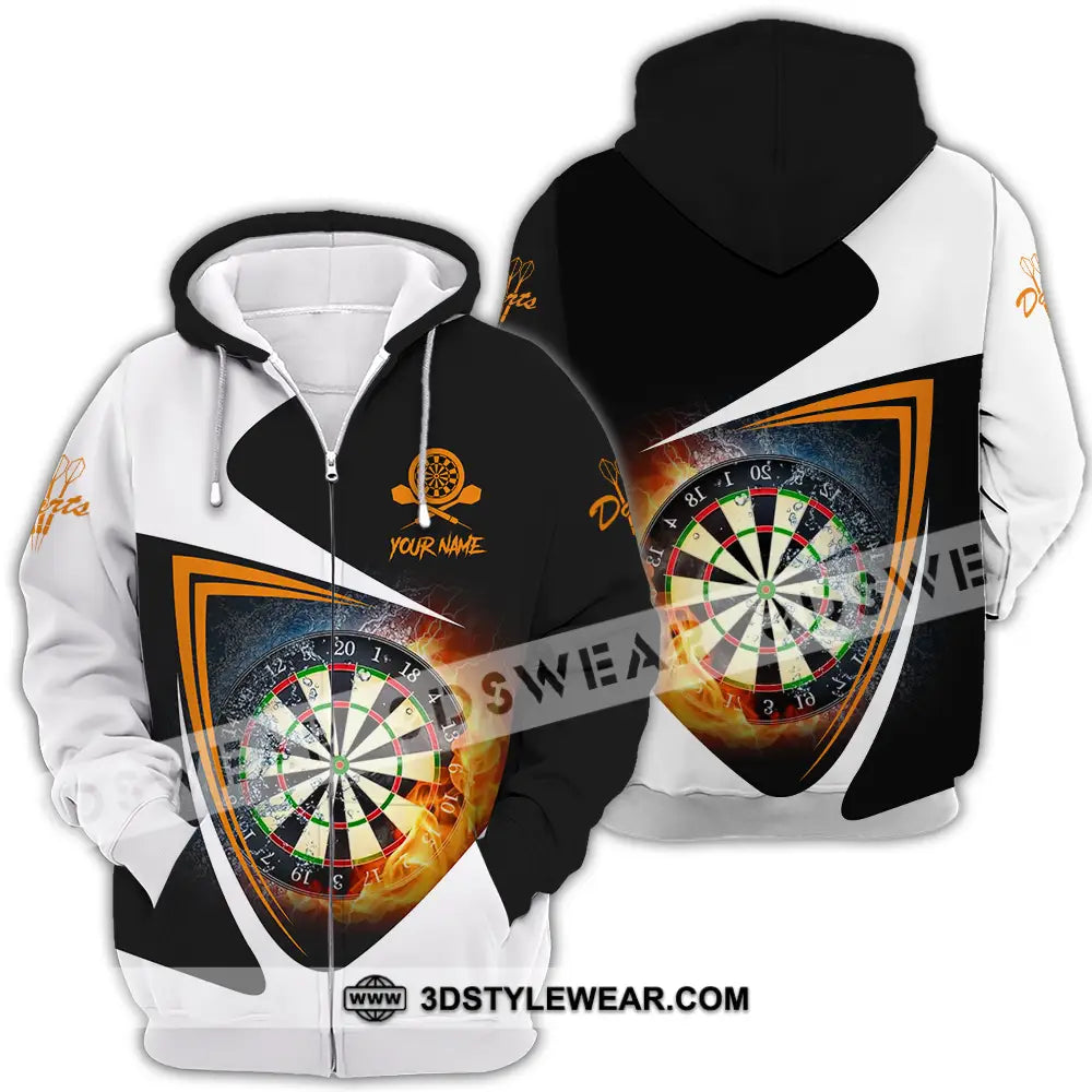 Unisex Shirt - Custom Text Orange Black And White Darts Sport Zipper Hoodie / S T-Shirt