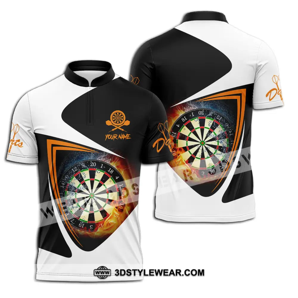 Unisex Shirt - Custom Text Orange Black And White Darts Sport Zipper Polo / S T-Shirt