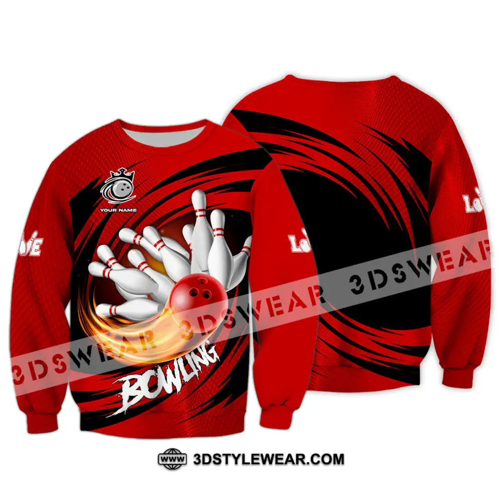 Unisex Shirt - Custom Text Red Ball Bowling Player Sport Long Sleeve / S T-Shirt