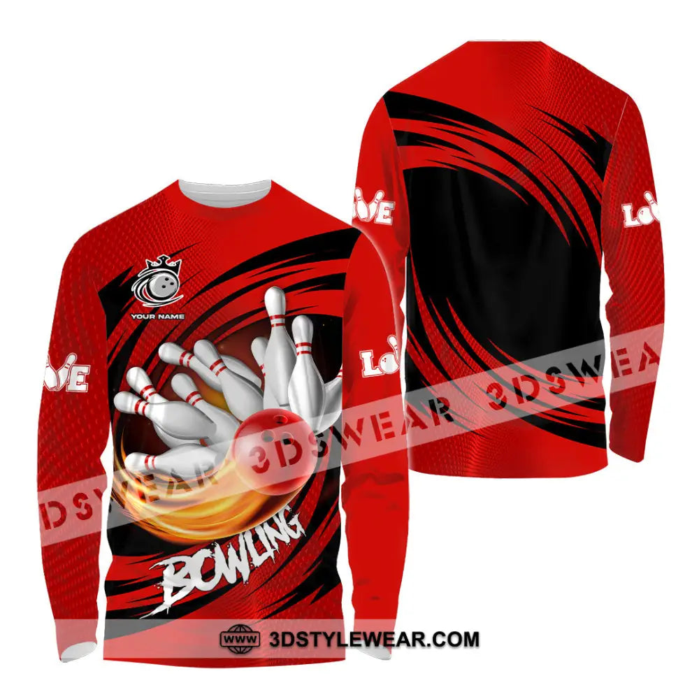 Unisex Shirt - Custom Text Red Ball Bowling Player Sport Long Sleeve / S T-Shirt