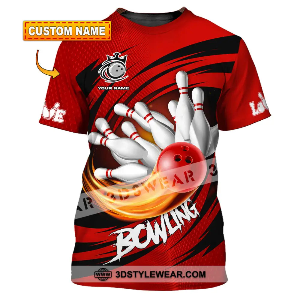 Unisex Shirt - Custom Text Red Ball Bowling Player Sport T-Shirt