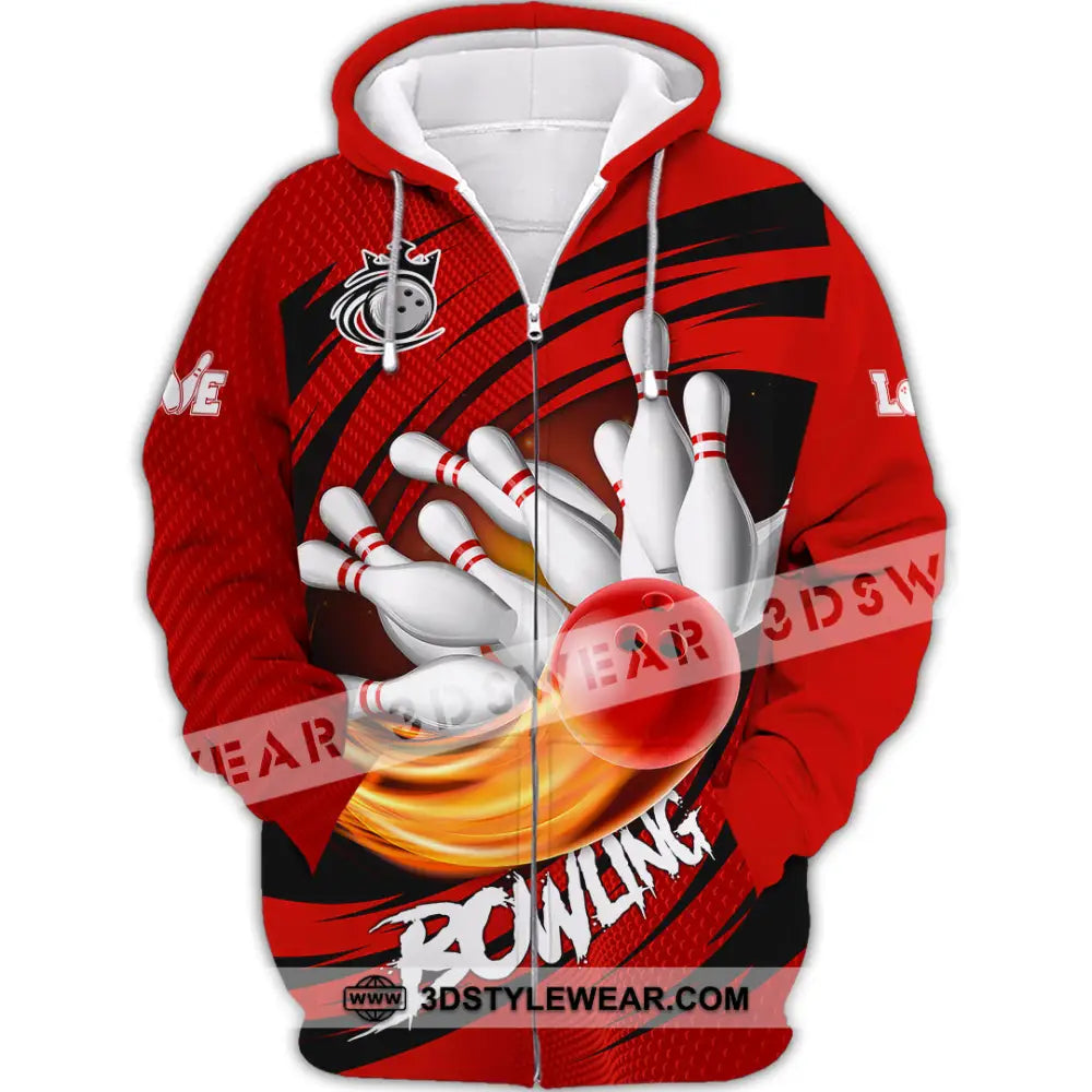 Unisex Shirt - Custom Text Red Ball Bowling Player Sport Zipper Hoodie / S T-Shirt