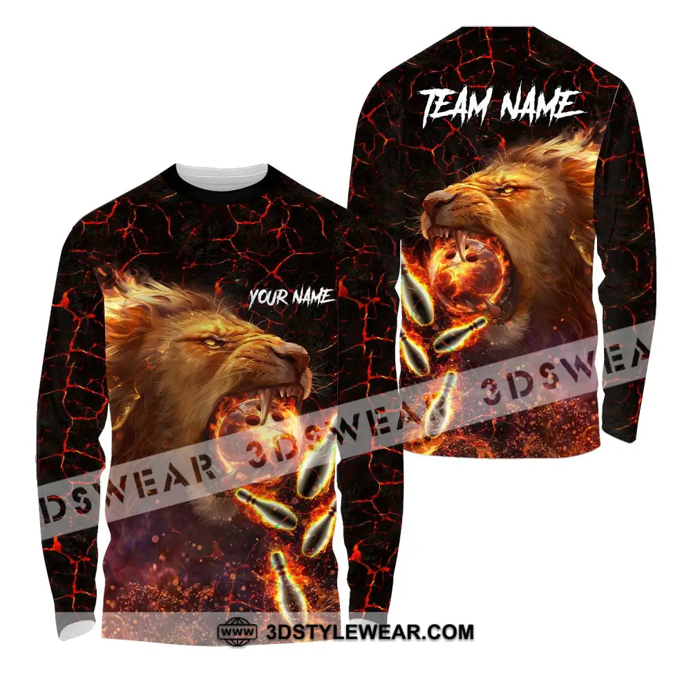 Unisex Shirt - Custom Texts Fire Lion Bowling Sport For Player Long Sleeve / S T-Shirt