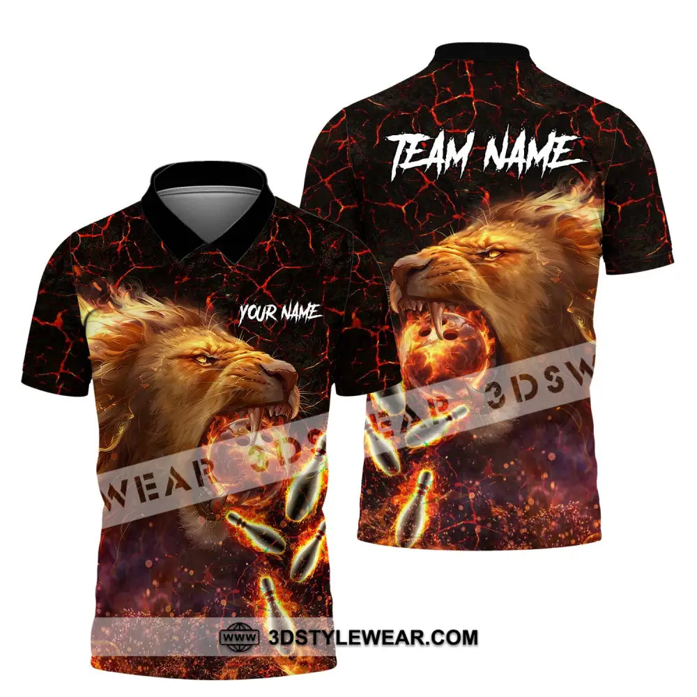 Unisex Shirt - Custom Texts Fire Lion Bowling Sport For Player Polo / S T-Shirt