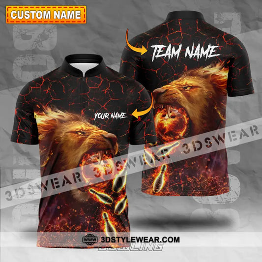 Unisex Shirt - Custom Texts Fire Lion Bowling Sport For Player T-Shirt