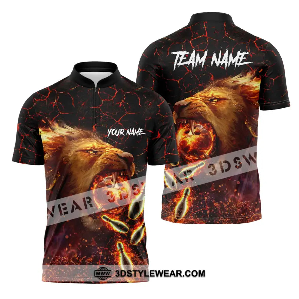 Unisex Shirt - Custom Texts Fire Lion Bowling Sport For Player Zipper Polo / S T-Shirt