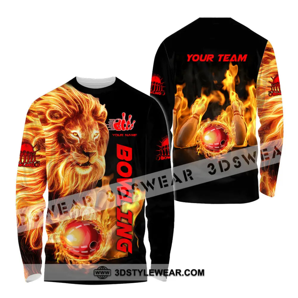 Unisex Shirt - Custom Texts Fire Lion Bowling Sport Long Sleeve / S T-Shirt