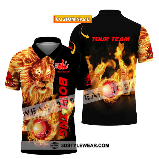 Unisex Shirt - Custom Texts Fire Lion Bowling Sport T-Shirt