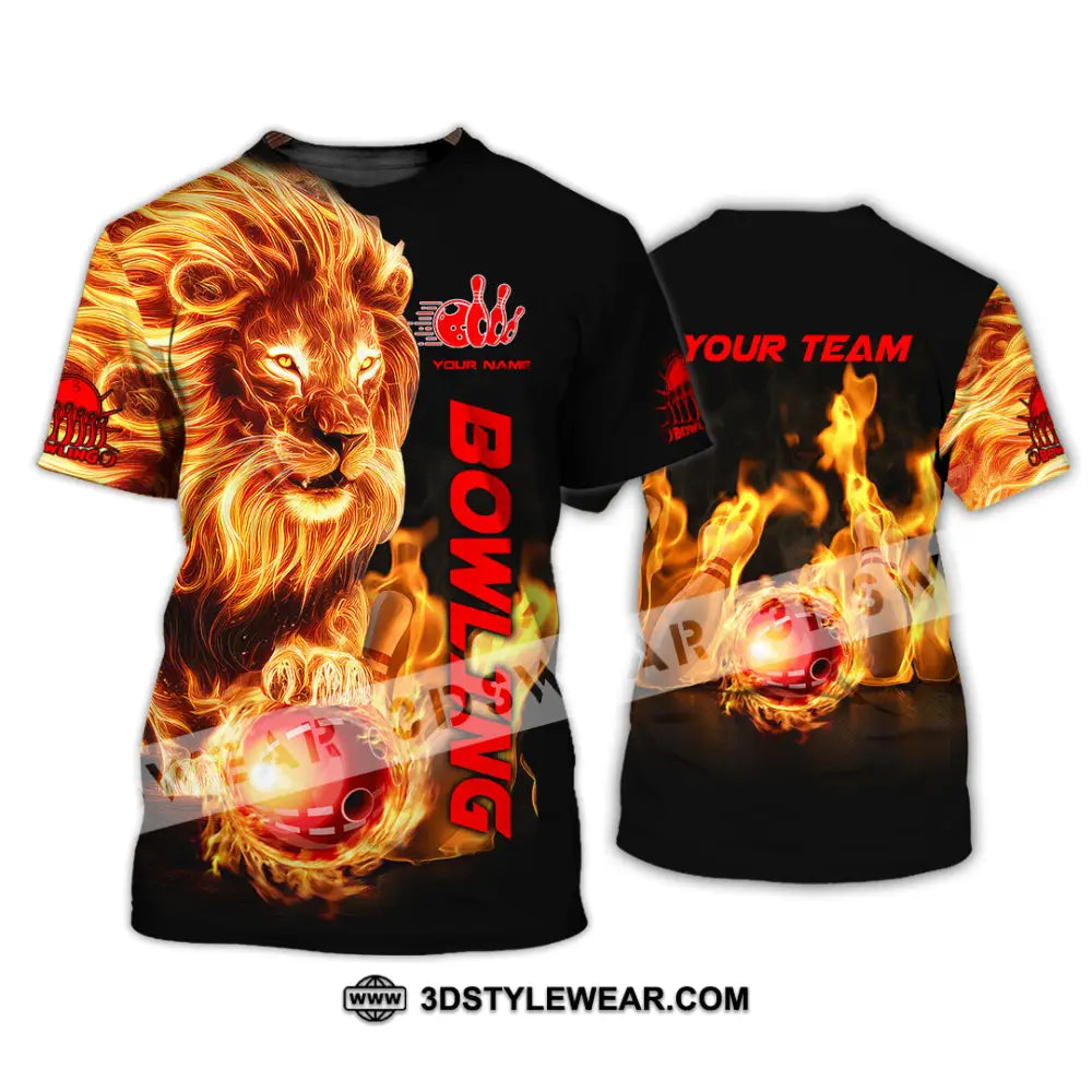 Unisex Shirt - Custom Texts Fire Lion Bowling Sport T-Shirt / S T-Shirt